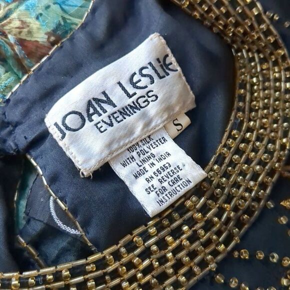 Vintage 1980s Joan Leslie Evenings Silk Beaded Top Floral Gold Christmas Size S - Picture 8 of 12